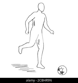 Un joueur de football s'exécute et lance le motif de balle noir blanc vecteur d'illustration d'esquisse isolé Illustration de Vecteur