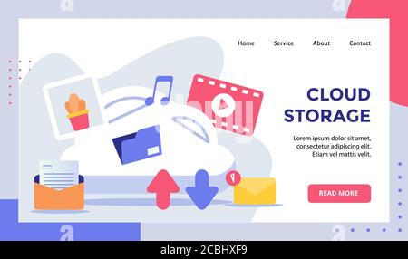 Arrière-plan de stockage dans le Cloud de la campagne d'e-mail de musique d'images vidéo pour page d'accueil du site web page d'accueil modèle de bannière avec moderne style plat Illustration de Vecteur