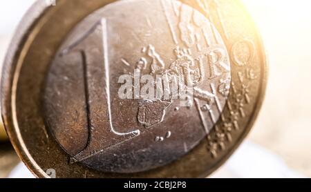 Une pièce d'un euro en photo macro Banque D'Images