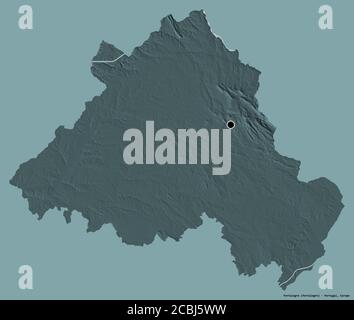 Forme de Portalegre, district du Portugal, avec sa capitale isolée sur un fond de couleur unie. Carte d'altitude en couleur. Rendu 3D Banque D'Images