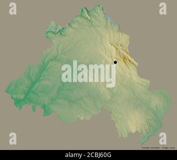 Forme de Portalegre, district du Portugal, avec sa capitale isolée sur un fond de couleur unie. Carte topographique de relief. Rendu 3D Banque D'Images