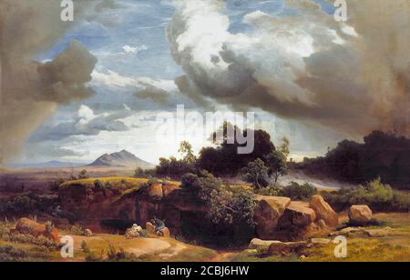 Schirmer Johann Wilhelm - Heranziehendes Gewitter - Ecole allemande - 19e et début du 20e siècle Banque D'Images