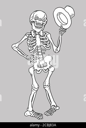Squelette humain drôle. Dessin Halloween. Modèle de coloriage. Banque D'Images