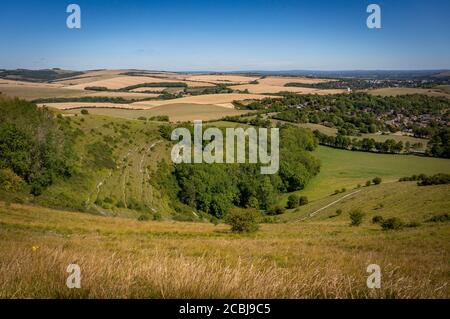 Vue depuis la voie de Juggs Road surplombant Kingston près de Lewes, East Sussex, Royaume-Uni Banque D'Images