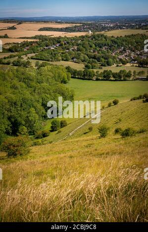 Vue depuis la voie de Juggs Road surplombant Kingston près de Lewes, East Sussex, Royaume-Uni Banque D'Images