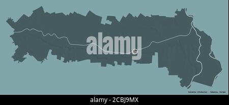 Forme de Ialomița, comté de Roumanie, avec sa capitale isolée sur un fond de couleur unie. Carte d'altitude en couleur. Rendu 3D Banque D'Images