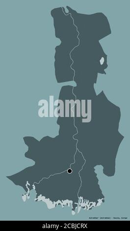 Forme d'Astrakhan', région de Russie, avec sa capitale isolée sur un fond de couleur unie. Carte d'altitude en couleur. Rendu 3D Banque D'Images