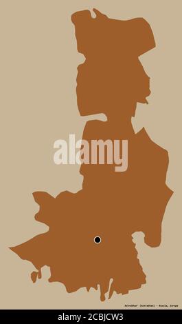 Forme d'Astrakhan', région de Russie, avec sa capitale isolée sur un fond de couleur unie. Composition des textures répétées. Rendu 3D Banque D'Images