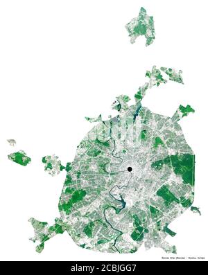 Forme de la ville de Moscou, ville de Russie, avec sa capitale isolée sur fond blanc. Imagerie satellite. Rendu 3D Banque D'Images