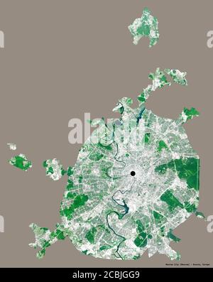 Forme de la ville de Moscou, ville de Russie, avec sa capitale isolée sur un fond de couleur unie. Imagerie satellite. Rendu 3D Banque D'Images