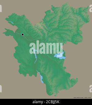 Forme de Rostov, région de Russie, avec sa capitale isolée sur un fond de couleur unie. Carte topographique de relief. Rendu 3D Banque D'Images