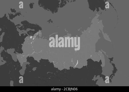 Forme de la Russie séparée par la désaturation des zones voisines. Carte d'élévation à deux niveaux. Rendu 3D Banque D'Images