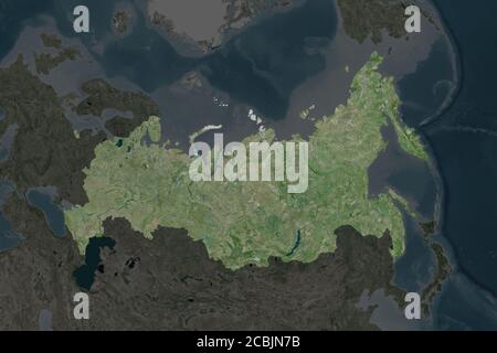 Forme de la Russie séparée par la désaturation des zones voisines. Imagerie satellite. Rendu 3D Banque D'Images
