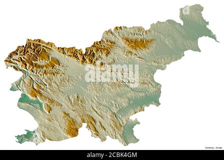 Forme de la Slovénie avec sa capitale isolée sur fond blanc. Carte topographique de relief. Rendu 3D Banque D'Images