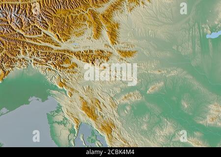 Zone étendue de la Slovénie. Carte topographique de relief. Rendu 3D Banque D'Images