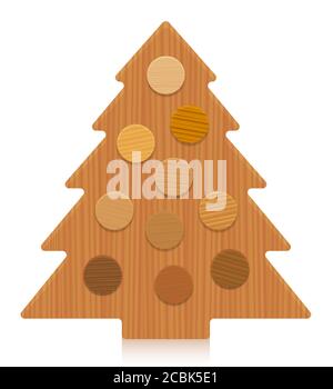 Arbre de Noël en bois avec des échantillons de bois comme boules de noël, différentes couleurs et textures de divers arbres - rustique menuiserie modèle de décor de bois. Banque D'Images