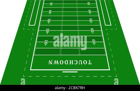 Perspective vert football américain demi-terrain. Vue de l'avant. Terrain de rugby avec modèle de ligne. Stade d'illustration vectoriel. Illustration de Vecteur