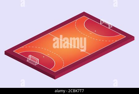 Champ isométrique pour le handball. Contour orange du champ de la boule à main Illustration vectorielle. Illustration de Vecteur