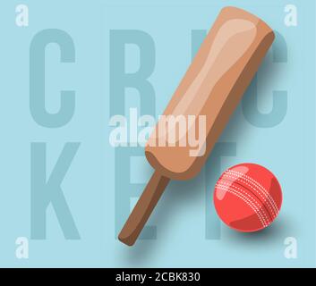 La batte, le ballon et le texte du vecteur de cricket. Modèle et emblème vectoriels de style rétro sportif professionnel moderne Illustration de Vecteur