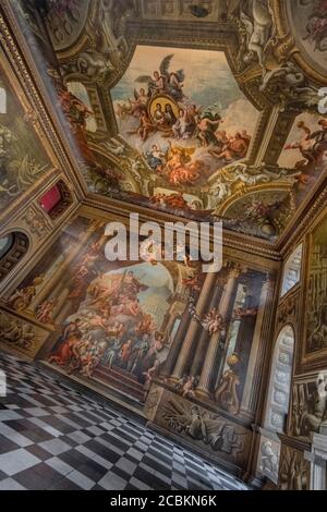 Angleterre, Londres, Greenwich, Old Royal Naval College, The Painted Hall, The Upper Hall. Banque D'Images