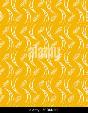 Motif vectoriel sans couture avec silhouettes d'épis de blé.céréales sur fond jaune.ornement pour une boulangerie, emballages. Illustration de Vecteur