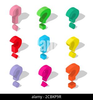 Ensemble d'icônes isométriques de points d'interrogation.signes multicolores avec une ombre.style 3D. Éléments vectoriels de conception. Illustration de Vecteur