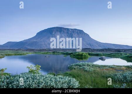 Herdubreid Mountain et Herdubreidalindir oasis, Sudur-thigeyjarsysla, Islande Banque D'Images