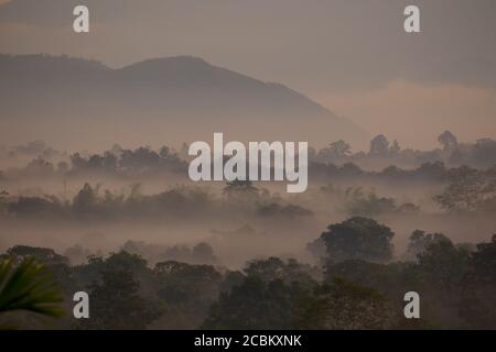 Aube brumeuse au-dessus de Las, Triangle d'Or, Chiang Rai, Thaïlande Banque D'Images