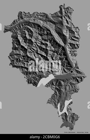 Forme du Tessin, canton de Suisse, avec sa capitale isolée sur un fond de couleur unie. Carte d'élévation à deux niveaux. Rendu 3D Banque D'Images