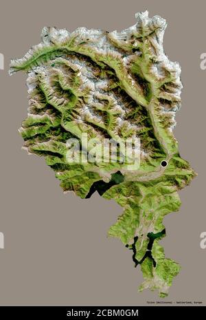 Forme du Tessin, canton de Suisse, avec sa capitale isolée sur un fond de couleur unie. Imagerie satellite. Rendu 3D Banque D'Images