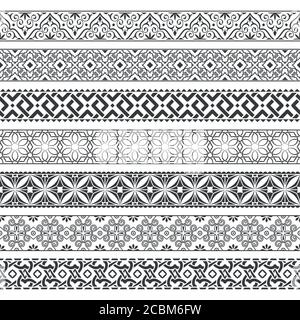 Ensemble vectoriel de séparateurs monochromes.bordures pour le texte, cartes d'invitation, diverses éditions d'impression. Motifs horizontaux homogènes. Éléments ethniques de Illustration de Vecteur