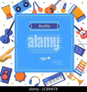 Audio - modèle de bandeau plat coloré Illustration de Vecteur