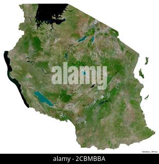 Forme de la Tanzanie avec sa capitale isolée sur fond blanc. Imagerie satellite. Rendu 3D Banque D'Images
