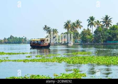 Voyager dans une péniche à Alleppey est une expérience enchanteresse en soi. La brise fraîche, oiseaux migrateurs occasionnels, fait une expérience unique Banque D'Images