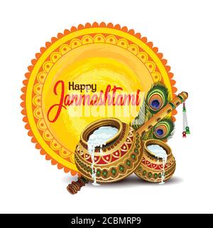 Cadre rond jaune pour le festival hindou Shree Krishna happyJanmashtami. Illustration vectorielle Illustration de Vecteur