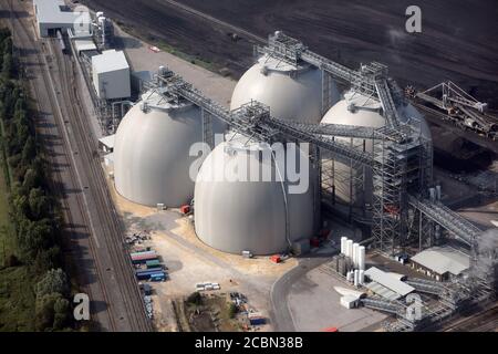 Vue aérienne de la centrale de biomasse de Drax pour la combustion granulés de bois et non pas charbon Banque D'Images