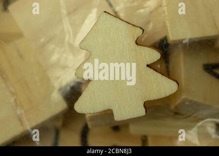 Nouvel an ou arbre de Noël en bois, macro photo Banque D'Images