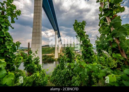 Pont de passage de Hochmosel, route fédérale B50 avec pont de Hochmosel, 160 mètres de haut et 1.7 kilomètres de long, au-dessus de la vallée de la Moselle, ne Banque D'Images