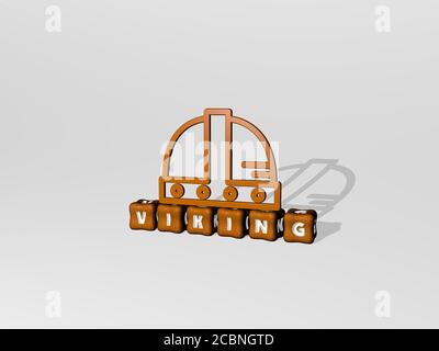 ICÔNE VIKING 3D sur le texte cubique, illustration 3D pour l'ancien et l'arrière-plan Banque D'Images