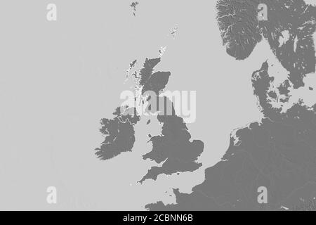 Zone étendue du Royaume-Uni. Carte d'élévation à deux niveaux. Rendu 3D Banque D'Images