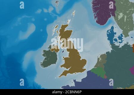 Zone étendue du Royaume-Uni. Carte d'altitude en couleur. Rendu 3D Banque D'Images