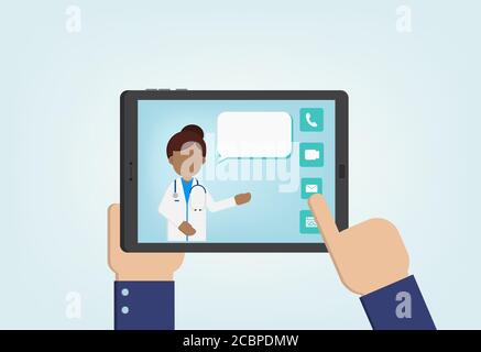 Service de médecin en ligne avec médecin sur la conception plate de tablette numérique illustration vectorielle Illustration de Vecteur