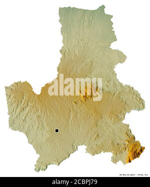 Forme de Đăk Nông, province du Vietnam, avec sa capitale isolée sur fond blanc. Carte topographique de relief. Rendu 3D Banque D'Images