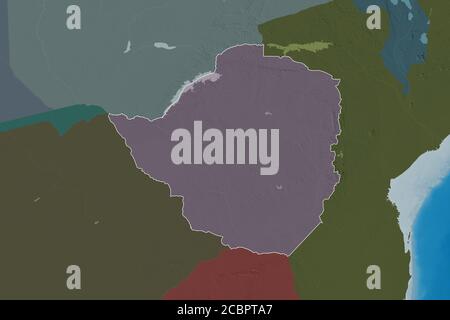 Zone étendue du Zimbabwe décrit. Carte d'altitude en couleur. Rendu 3D Banque D'Images