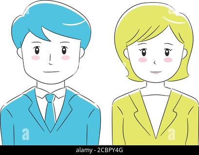 Homme et femme portant le costume. Isolé sur fond blanc. Illustration de Vecteur