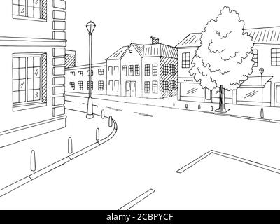 Illustration de route graphique noir blanc CrossRoad ville paysage dessin vecteur Illustration de Vecteur