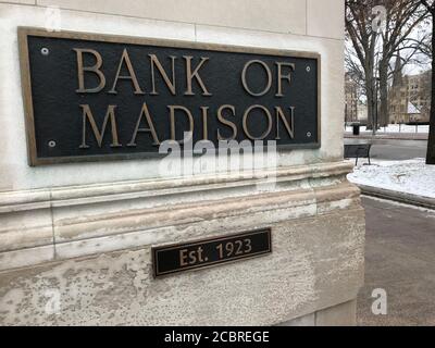 Panneau Bank of Madison sur le bâtiment. Madison, Wisconsin / États-Unis Banque D'Images