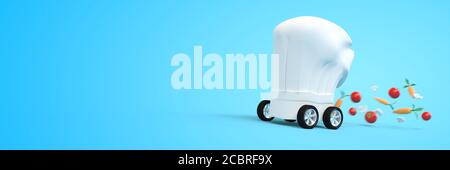 Chapeau de chef avec roulettes, rendu 3D de livraison de repas à domicile Banque D'Images