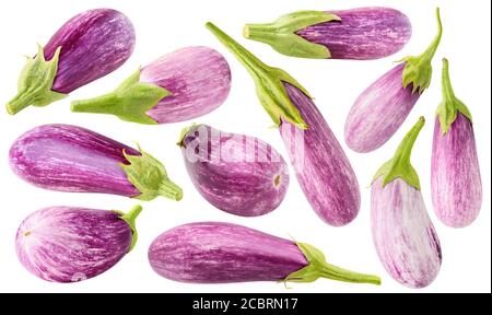 Collection d'aubergines roses isolées sur fond blanc Banque D'Images