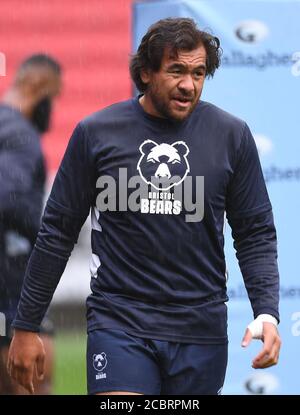 Ashton Gate Stadium, Bristol, Royaume-Uni. 15 août 2020. Premier ministre Rugby Union, Bristol Bears versus Saracens ; Steven Luatua de Bristol Bears se réchauffe crédit : action plus Sports/Alay Live News Banque D'Images